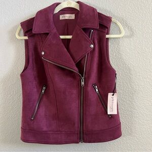 Philosophy Women's Burgundy Faux Suede Sleeveless Jacket Size S